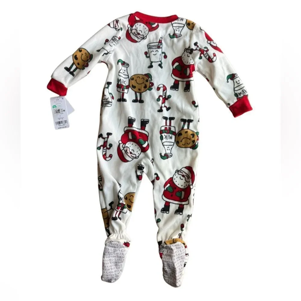 NWT Carter's Toddler Baby Santa Milk and Cookies Fleece Pajama Sleeper Size 12M